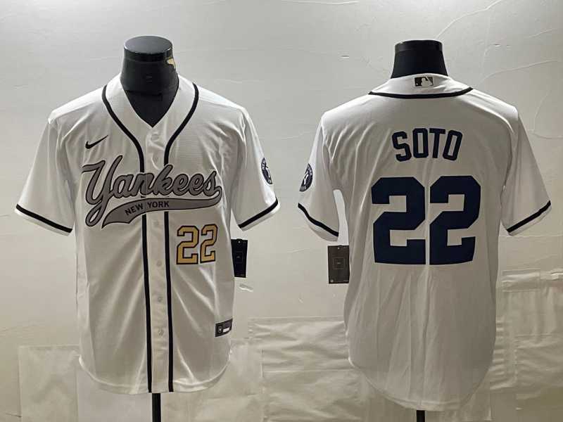 Men%27s New York Yankees #22 Juan Soto Number White With Patch Cool Base Stitched Baseball Jersey->new york yankees->MLB Jersey